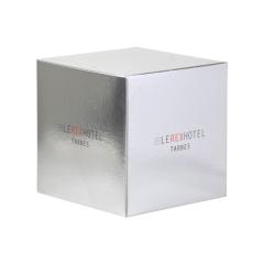 Premium appearance metal coated (optional) tissue box Cube, 10 x 10 x 10 cm filled with 50 tissues 2-ply 150x200 cm